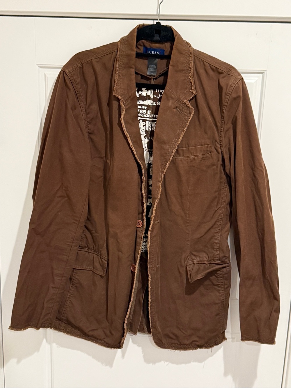 Vintage Y2K Guess Jeans Men's Brown Cotton Blazer Sport Coat Jacket Size L